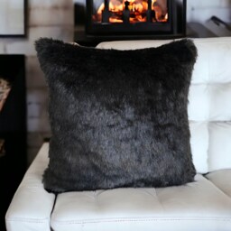 Black Faux Fur Decorative Pillow Cover, Cushion, Throw Pillow, Living Room, Home Decor, Gifts For Her - thumbnail 2