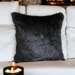 Black Faux Fur Decorative Pillow Cover, Cushion, Throw Pillow, Living Room, Home Decor, Gifts For Her - thumbnail 3