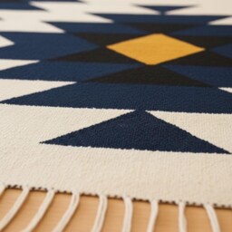 Handwoven Wool Kilim Rug Blue Beige Modern Flatweave, Contemporary Besopke Boho Decor, Minimalist Carpet - thumbnail 3