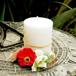 Rustic Candle Holder, Fake Flowers, Moss, Raffia Rope, Wedding Centerpiece - thumbnail 3