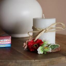 Rustic Candle Holder, Fake Flowers, Moss, Raffia Rope, Wedding Centerpiece - thumbnail 2