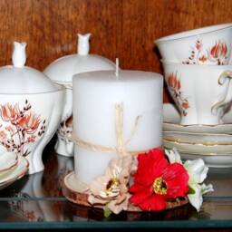 Rustic Candle Holder, Fake Flowers, Moss, Raffia Rope, Wedding Centerpiece - thumbnail 4