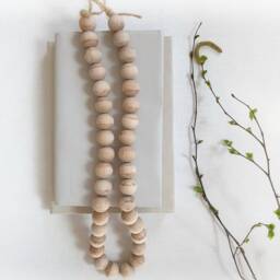 Farmhouse Bead Curtain Tie Backs Whitewashed Wood, Jute Set - thumbnail 2