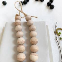 Farmhouse Bead Curtain Tie Backs Whitewashed Wood, Jute Set - thumbnail 3