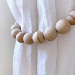 Farmhouse Bead Curtain Tie Backs Whitewashed Wood, Jute Set - thumbnail 4