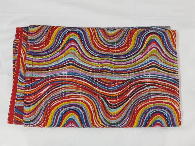 A Beautiful Indian Handmade Handblock Print Kantha Quilt, Blanket, Bedspread, Throw Perfect For Your Bedroom Queen Size - image 1