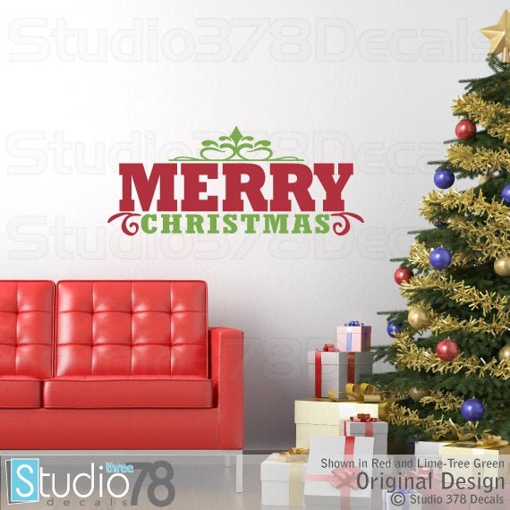 Merry Christmas Vinyl Wall Decal - Holiday Home Decor - 10 X 28 - image 1
