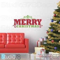 Merry Christmas Vinyl Wall Decal - Holiday Home Decor - 10 X 28 - thumbnail 1