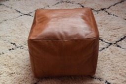 Moroccan Handmade Pouf, Leather Light Tan Poufs , Ottoman Square Footstool, Berber Floor Cushion, Furniture, Coffee Table, Ottoman Pouf, Leather