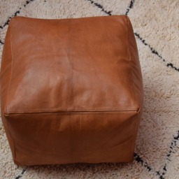 Moroccan Handmade Pouf, Leather Light Tan Poufs , Ottoman Square Footstool, Berber Floor Cushion, Furniture, Coffee Table, Ottoman Pouf, Leather - thumbnail 2