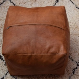 Moroccan Handmade Pouf, Leather Light Tan Poufs , Ottoman Square Footstool, Berber Floor Cushion, Furniture, Coffee Table, Ottoman Pouf, Leather - thumbnail 4