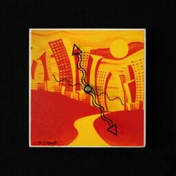 Heatwave, Orange & Yellow, Summer Cityscape, Art Clock
