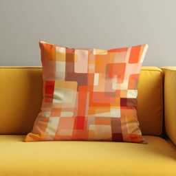 Retro Orange Geometric Cushion Cover, Mid Century Modern Abstract Throw Pillow Living Room Decoration - thumbnail 2
