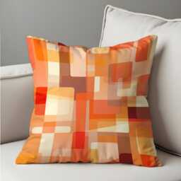 Retro Orange Geometric Cushion Cover, Mid Century Modern Abstract Throw Pillow Living Room Decoration - thumbnail 3