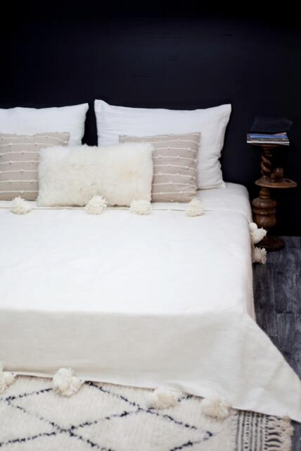 Moroccan Pom Blanket & Throw, Ivory White Bed Cover, Hand Woven Wool, Bohemian Blanket, Berber Handmade Bed Throw - image 1