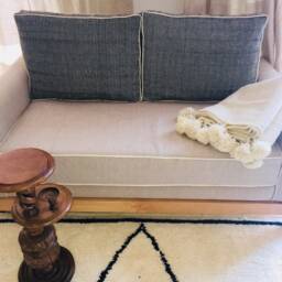 Moroccan Pom Blanket & Throw, Ivory White Bed Cover, Hand Woven Wool, Bohemian Blanket, Berber Handmade Bed Throw - thumbnail 4