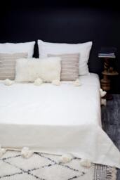 Moroccan Pom Blanket & Throw, Ivory White Bed Cover, Hand Woven Wool, Bohemian Blanket, Berber Handmade Bed Throw - thumbnail 1