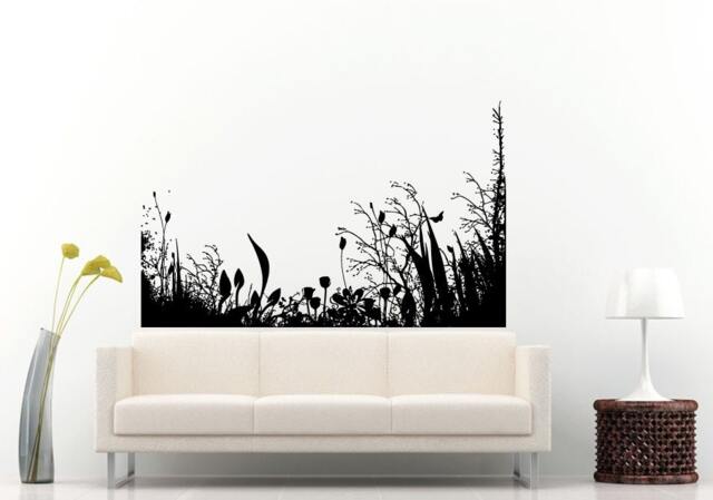 Grass Flower Floral Swirl Tree Branch Bush Leaf Leaves Nature Plant Tribal Arrangement Wall Decal Vinyl Sticker Mural Room Decor L1069 - image 1