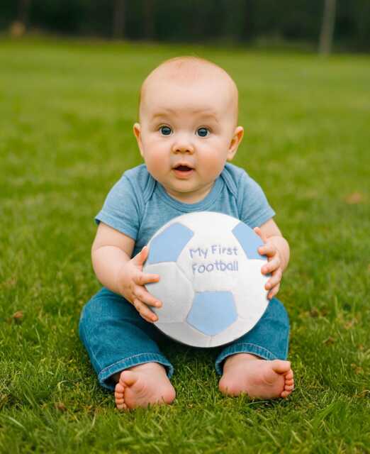 Light Blue Fleece Football Baby Rattle Sensory Toy Gift - image 1