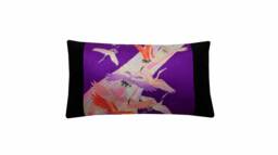 Silk Japanese Cranes Lumbar Cushion Black Purple Pillow Cover 12x20 - thumbnail 1