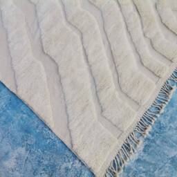 Neutral Moroccan Rug, Handmade Area Natural Wool Rug With Oat Background & Braided Design, Full White Berber Genuine Beni - thumbnail 4