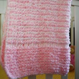 Bubble Gum Pink Hand Knit Baby Blanket Light Pink White Soft Newborn Infant Blanket Nursery Knitted Hand Made Stripes Retro Baby Shower Gift - thumbnail 3