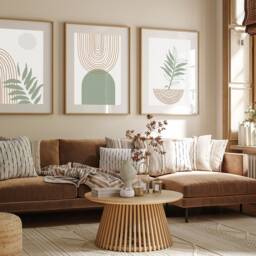 Boho Abstract Wall Art Prints, Decor, Set Of 3 Scandi Art, Mid Century, Black, Beige, Green, Terracotta - thumbnail 2