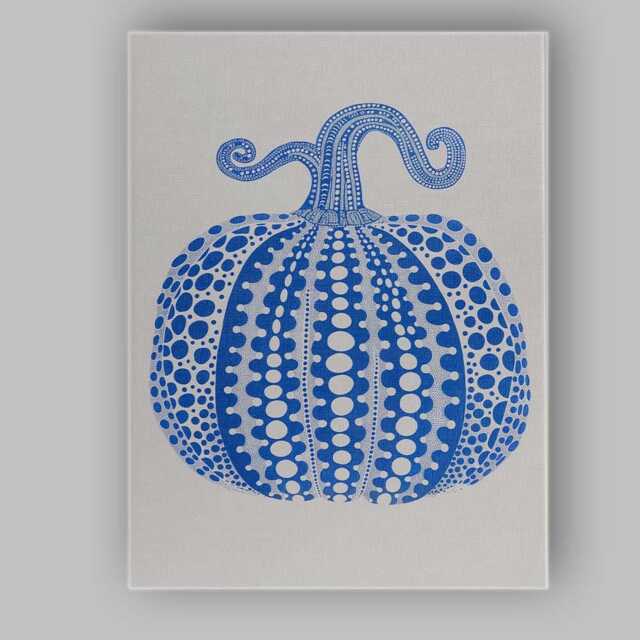 Blue White Dot Art Pumpkin Botanical Illustration Canvas Wall Print Decor Picture Ready To Hang - image 1
