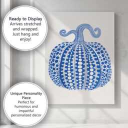 Blue White Dot Art Pumpkin Botanical Illustration Canvas Wall Print Decor Picture Ready To Hang - thumbnail 3