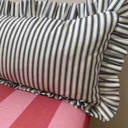 Black Ticking Stripe Frilled Ruffle Lumbar Cushion With Feather Inner. 35cm X 55cm - thumbnail 3