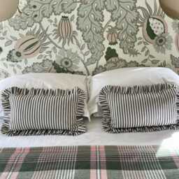 Black Ticking Stripe Frilled Ruffle Lumbar Cushion With Feather Inner. 35cm X 55cm - thumbnail 2