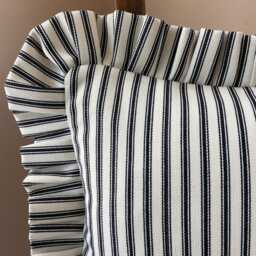 Black Ticking Stripe Frilled Ruffle Lumbar Cushion With Feather Inner. 35cm X 55cm - thumbnail 4