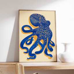 Octopus Poster, Ocean Animal Wall Art, Nautical Sea Life Decor, Print, Marine Creature Coastal Gift Print - thumbnail 2