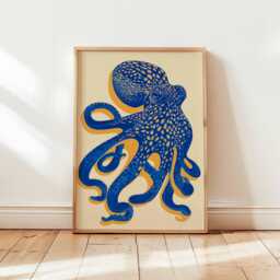 Octopus Poster, Ocean Animal Wall Art, Nautical Sea Life Decor, Print, Marine Creature Coastal Gift Print - thumbnail 1