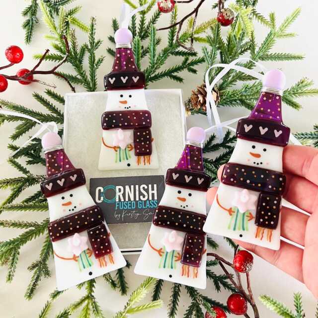 Girl Snowman Fused Glass Christmas Decoration - Tree Decoration, Cornwall, Cornish - image 1