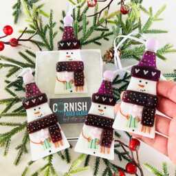 Girl Snowman Fused Glass Christmas Decoration - Tree Decoration, Cornwall, Cornish - thumbnail 1