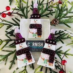 Girl Snowman Fused Glass Christmas Decoration - Tree Decoration, Cornwall, Cornish - thumbnail 2