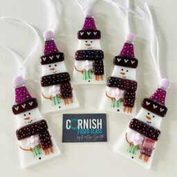 Girl Snowman Fused Glass Christmas Decoration - Tree Decoration, Cornwall, Cornish - thumbnail 3