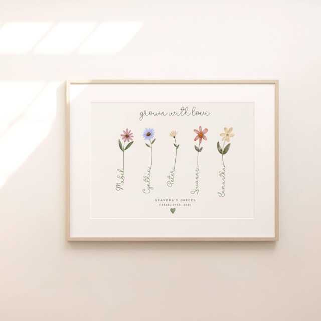 Personalised Grandparent Flower Garden Print Keepsake Gift For Granny & Grandpa - image 1