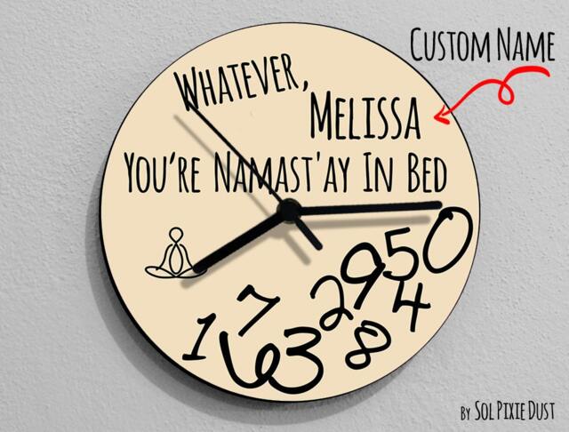 Custom Name Whatever, You're Namast'ay in Bed/Round White - Wall Clock - image 1