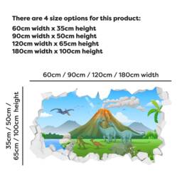Dinosaur Wall Sticker - Cartoon Land With Erupting Volcano Broken Decal Kids Art - thumbnail 3