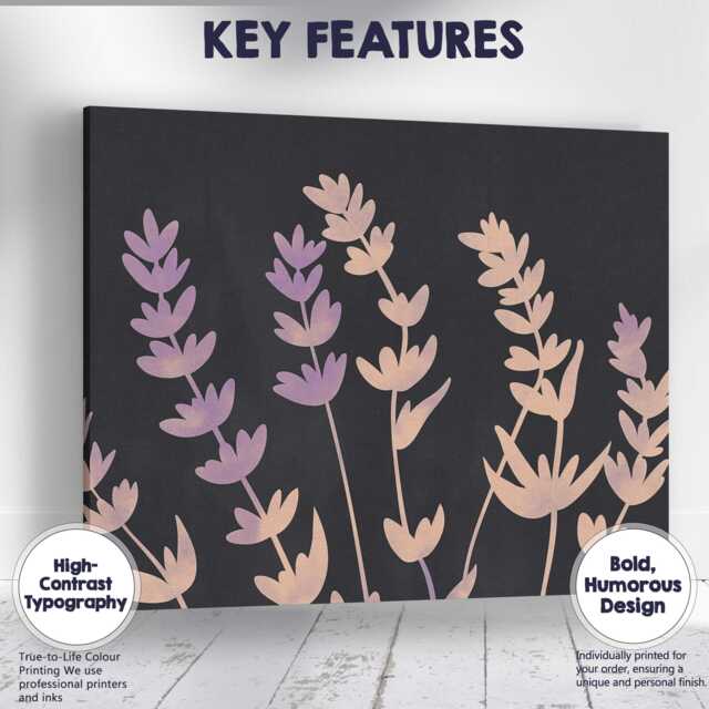 Pastel Lavender Sprigs Dark Background Botanical Artwork Canvas Wall Art Print Decor Picture Ready To Hang - image 1