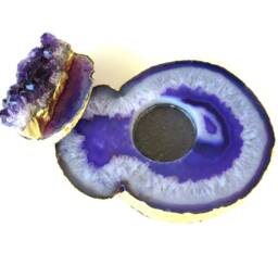 Purple Agate Tealight Candle Holder - Lid Topped Amethyst Cluster - thumbnail 2