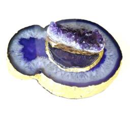 Purple Agate Tealight Candle Holder - Lid Topped Amethyst Cluster - thumbnail 4