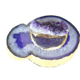 Purple Agate Tealight Candle Holder - Lid Topped Amethyst Cluster - thumbnail 3