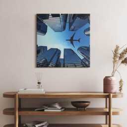 Airplane Over Buildings Canvas, Picture Wall Hanging, Navy Art, Vehicle Canvas Painting - thumbnail 3