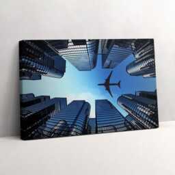 Airplane Over Buildings Canvas, Picture Wall Hanging, Navy Art, Vehicle Canvas Painting - thumbnail 2