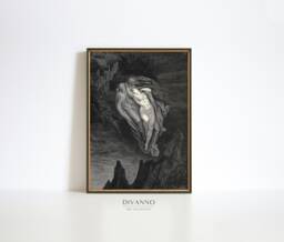 Lovers Print, Gothic Dore Exhibition Poster, Divine Comedy Antique Hell Canvas, Halloween Home Decor, Dark Academia Wall Art, Digital, Gift - thumbnail 1