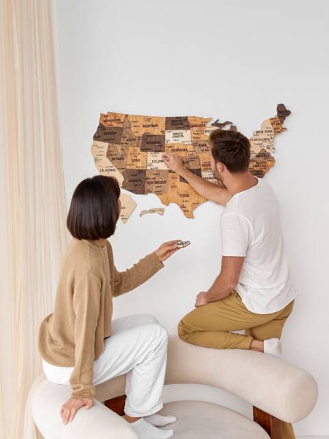Us Push Pin Map Wall Decoration, Travel Of Usa 5Th Anniversary Gift, Apartment Decor New Home Gift For Wife, Wood Boyfriend - image 1