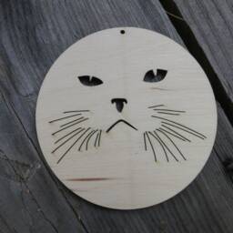Birch Wood Cat Face Christmas Ornament Minimalist Woodland Decor - thumbnail 3